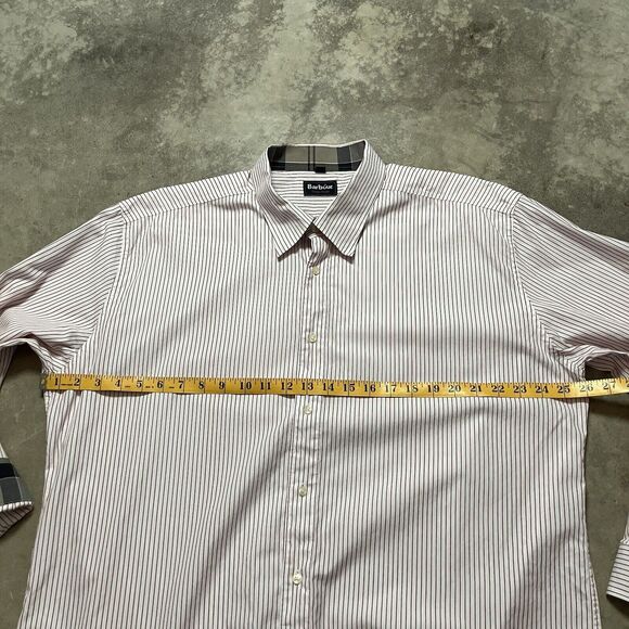 Barbour Shirt‎ Mens XL Red White Stripe Dress Tartan Collared Button Down - Picture 2 of 9